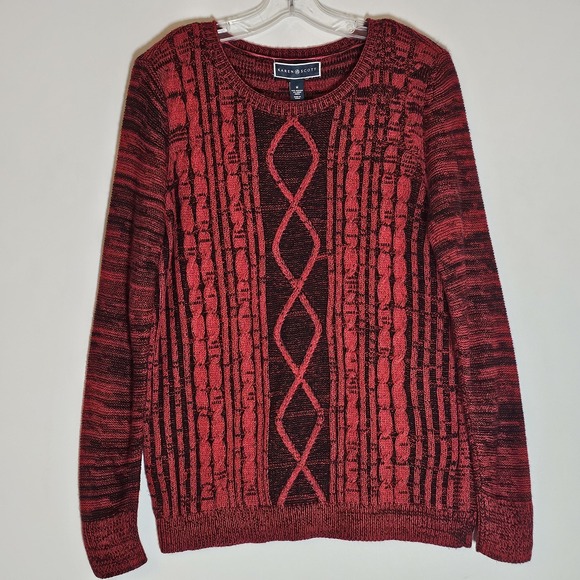 Karen Scott Sweaters - Karen Scott Sweater Womens Medium Red Cable Knit Pullover Crewneck Long Sleeve M